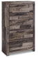 Derekson Queen Panel Bed with 2 Storage Drawers with Mirrored Dresser and Chest Premier Furniture & Mattress