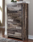 Derekson Queen Panel Bed with 2 Storage Drawers with Mirrored Dresser and Chest Premier Furniture & Mattress