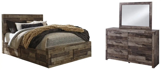 Derekson Queen Panel Bed with 4 Storage Drawers with Mirrored Dresser Premier Furniture & Mattress