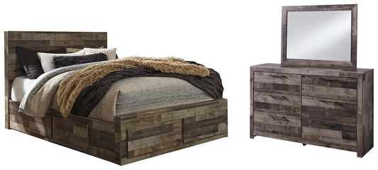 Derekson Queen Panel Bed with 6 Storage Drawers with Mirrored Dresser Premier Furniture & Mattress