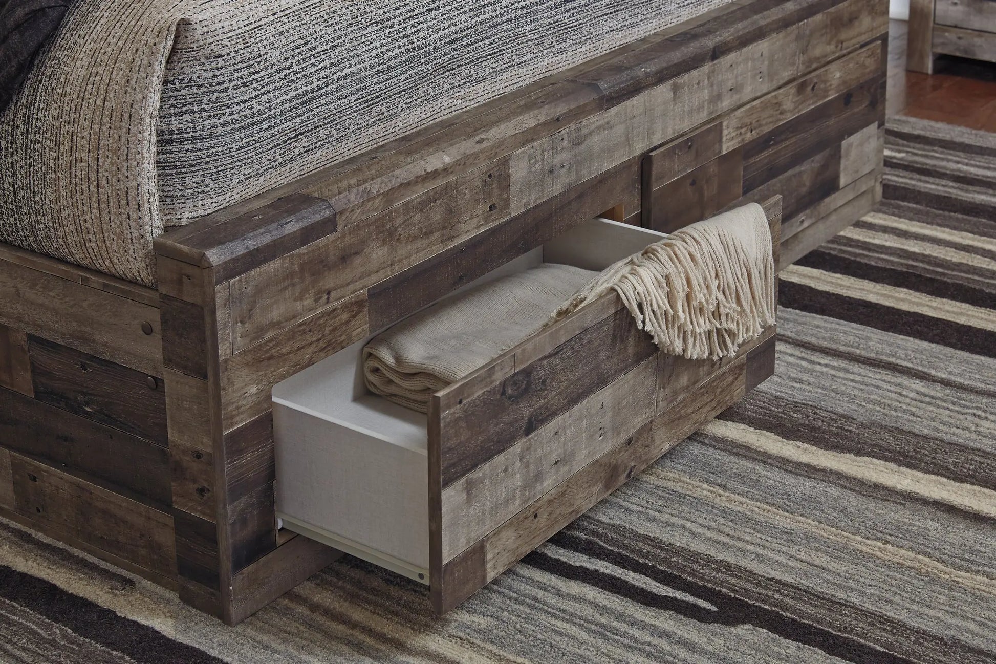 Derekson Queen Panel Bed with 6 Storage Drawers with Mirrored Dresser Premier Furniture & Mattress