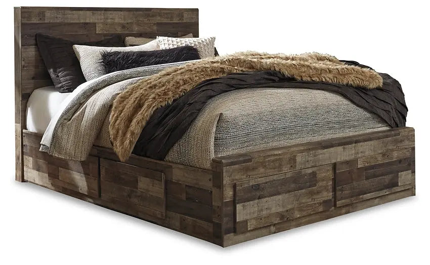 Derekson Queen Panel Bed with 6 Storage Drawers with Mirrored Dresser Premier Furniture & Mattress