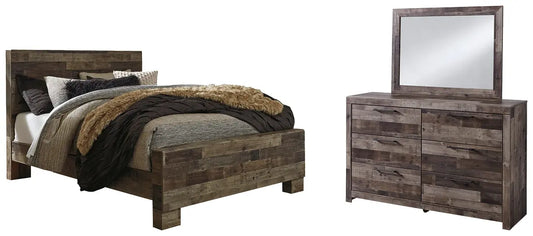 Derekson Queen Panel Bed with Mirrored Dresser Premier Furniture & Mattress
