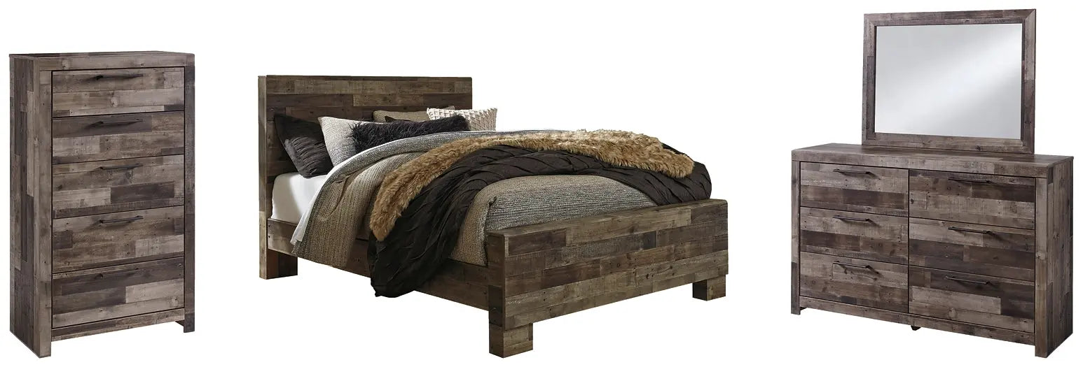 Derekson Queen Panel Bed with Mirrored Dresser and Chest Premier Furniture & Mattress