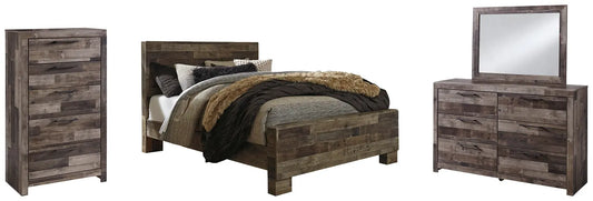 Derekson Queen Panel Bed with Mirrored Dresser and Chest Premier Furniture & Mattress