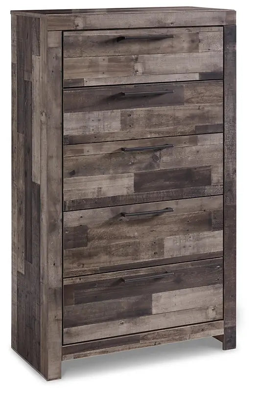 Derekson Queen Panel Bed with Mirrored Dresser and Chest Premier Furniture & Mattress