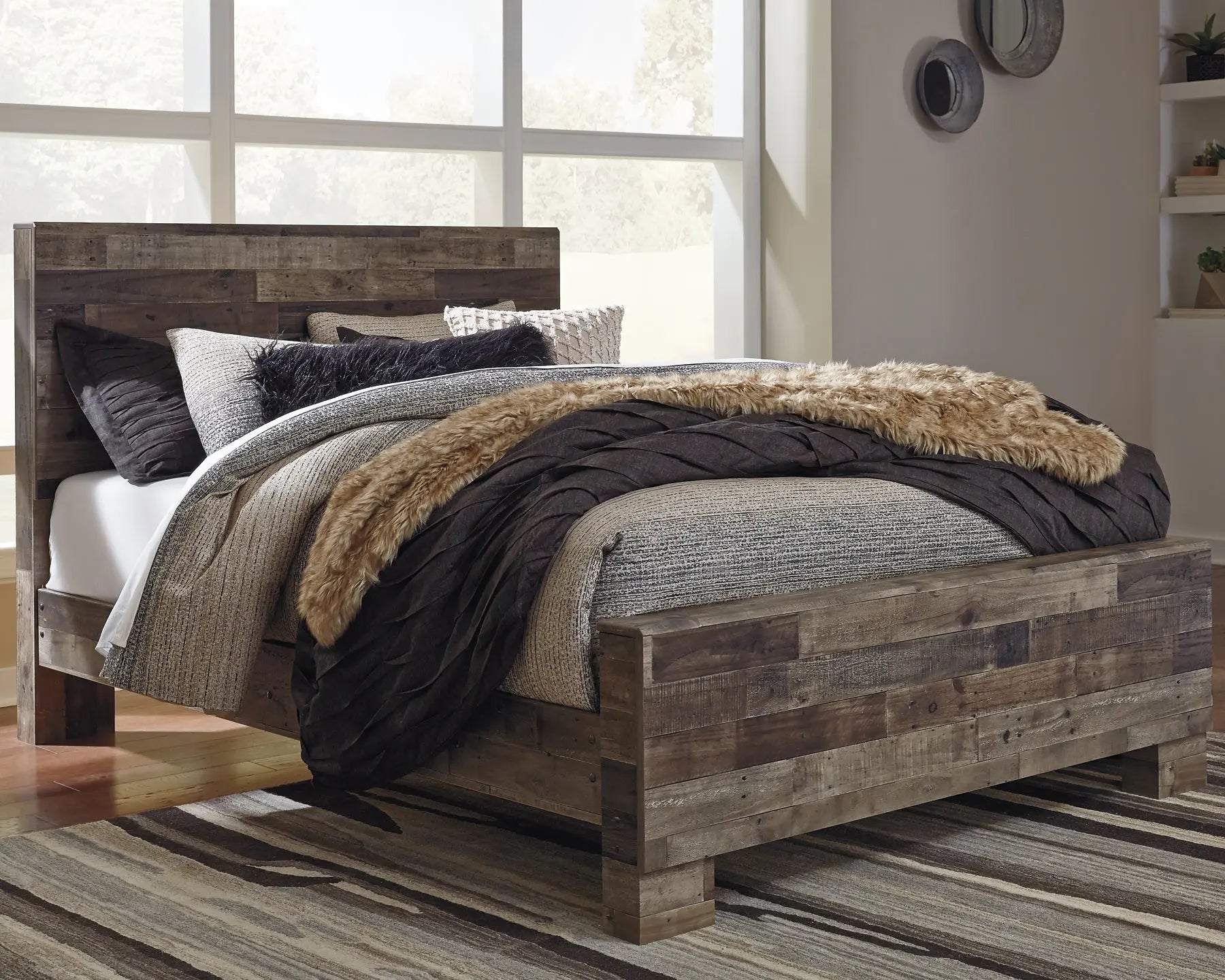 Derekson Queen Panel Bed with Mirrored Dresser and Chest Premier Furniture & Mattress