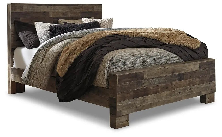 Derekson Queen Panel Bed with Mirrored Dresser and Chest Premier Furniture & Mattress