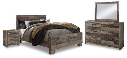 Derekson Queen Panel Bed with Mirrored Dresser and Nightstand Premier Furniture & Mattress