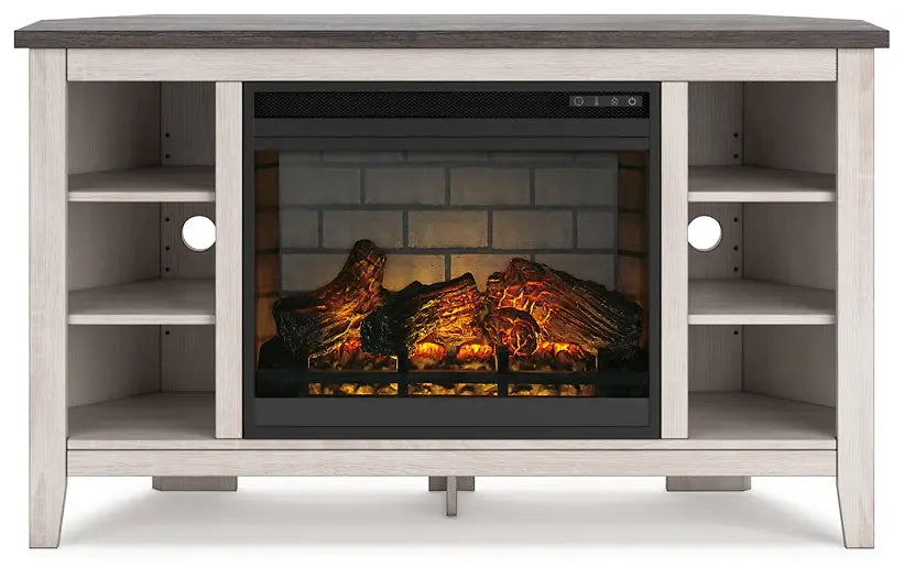 Dorrinson Corner TV Stand with Electric Fireplace - Premier Furniture & Mattress