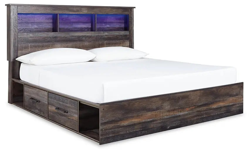 Drystan King Bookcase Bed with 2 Storage Drawers with Mirrored Dresser Premier Furniture & Mattress