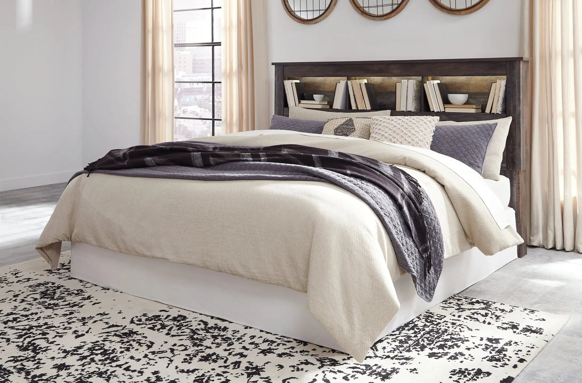 Drystan King/California King Bookcase Headboard with Mirrored Dresser - Premier Furniture & Mattress