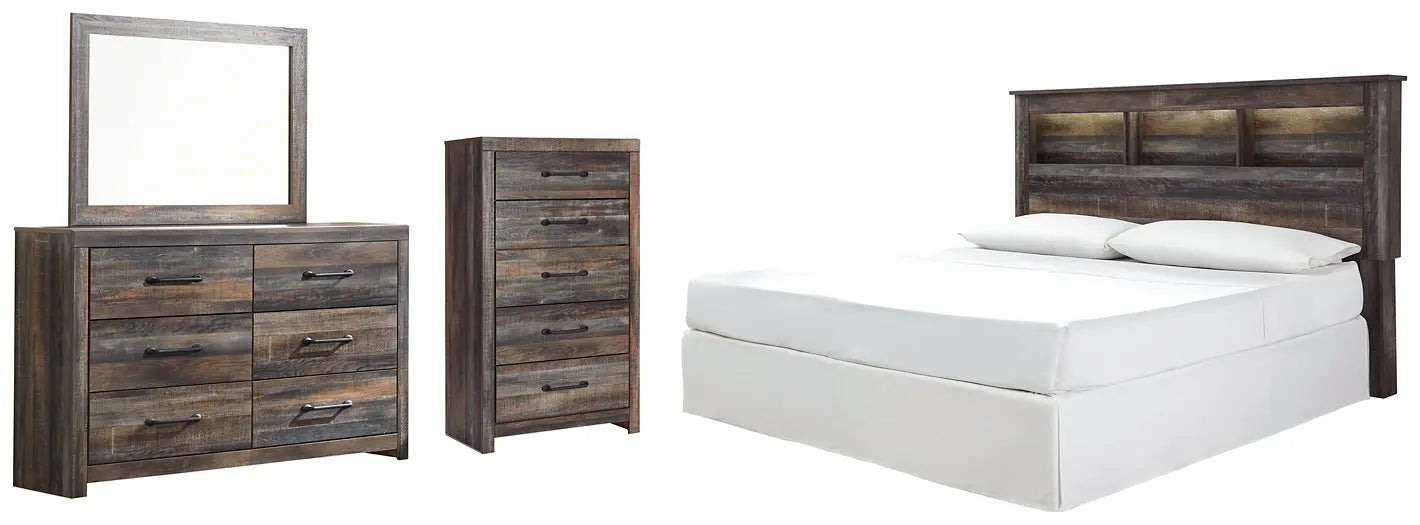 Drystan King/California King Bookcase Headboard with Mirrored Dresser and Chest Premier Furniture & Mattress