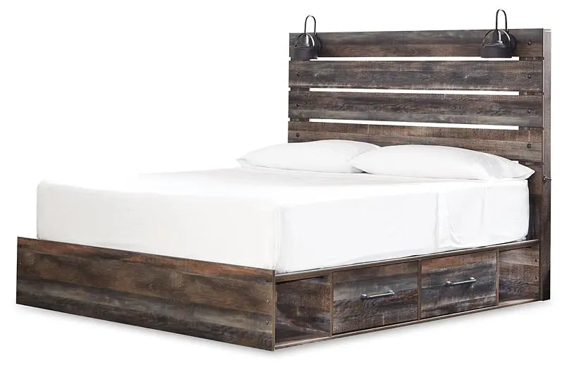 Drystan King Panel Bed with 2 Storage Drawers with Mirrored Dresser Premier Furniture & Mattress