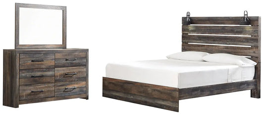 Drystan King Panel Bed with Mirrored Dresser Premier Furniture & Mattress
