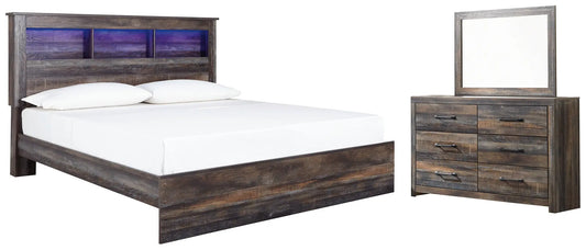Drystan King Panel Bookcase Bed with Mirrored Dresser Premier Furniture & Mattress