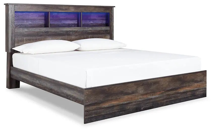 Drystan King Panel Bookcase Bed with Mirrored Dresser Premier Furniture & Mattress