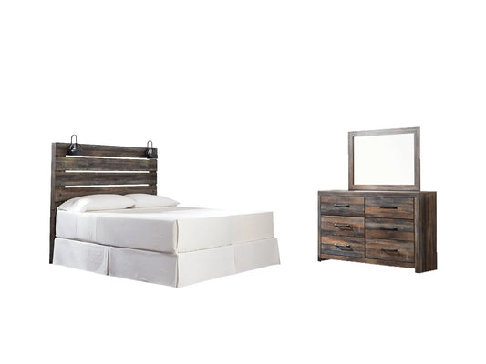 Drystan King Panel Headboard with Mirrored Dresser Premier Furniture & Mattress
