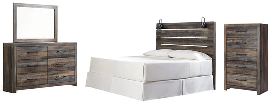 Drystan King Panel Headboard with Mirrored Dresser and Chest Premier Furniture & Mattress