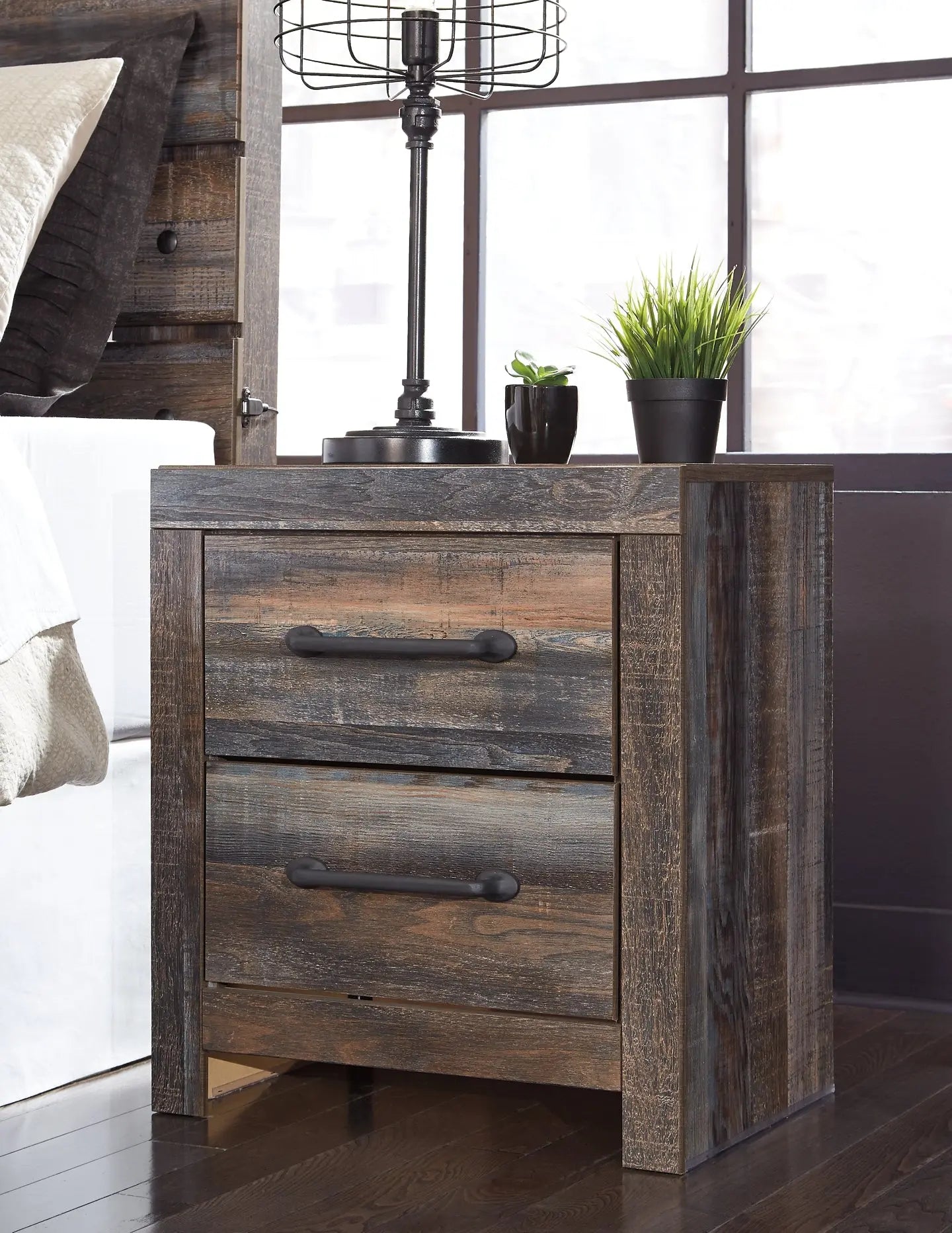 Drystan Queen/Full Bookcase Headboard with Mirrored Dresser and 2 Nightstands Premier Furniture & Mattress