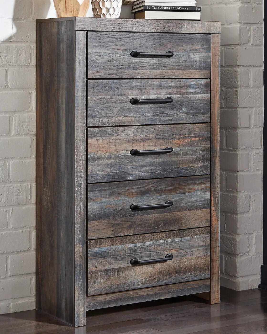 Drystan Queen/Full Bookcase Headboard with Mirrored Dresser and Chest - Premier Furniture & Mattress