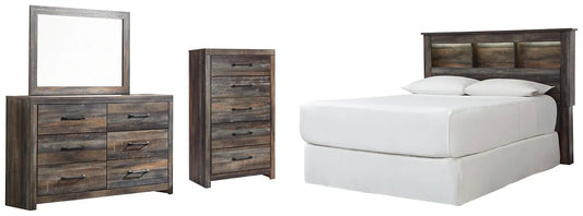 Drystan Queen/Full Bookcase Headboard with Mirrored Dresser and Chest - Premier Furniture & Mattress