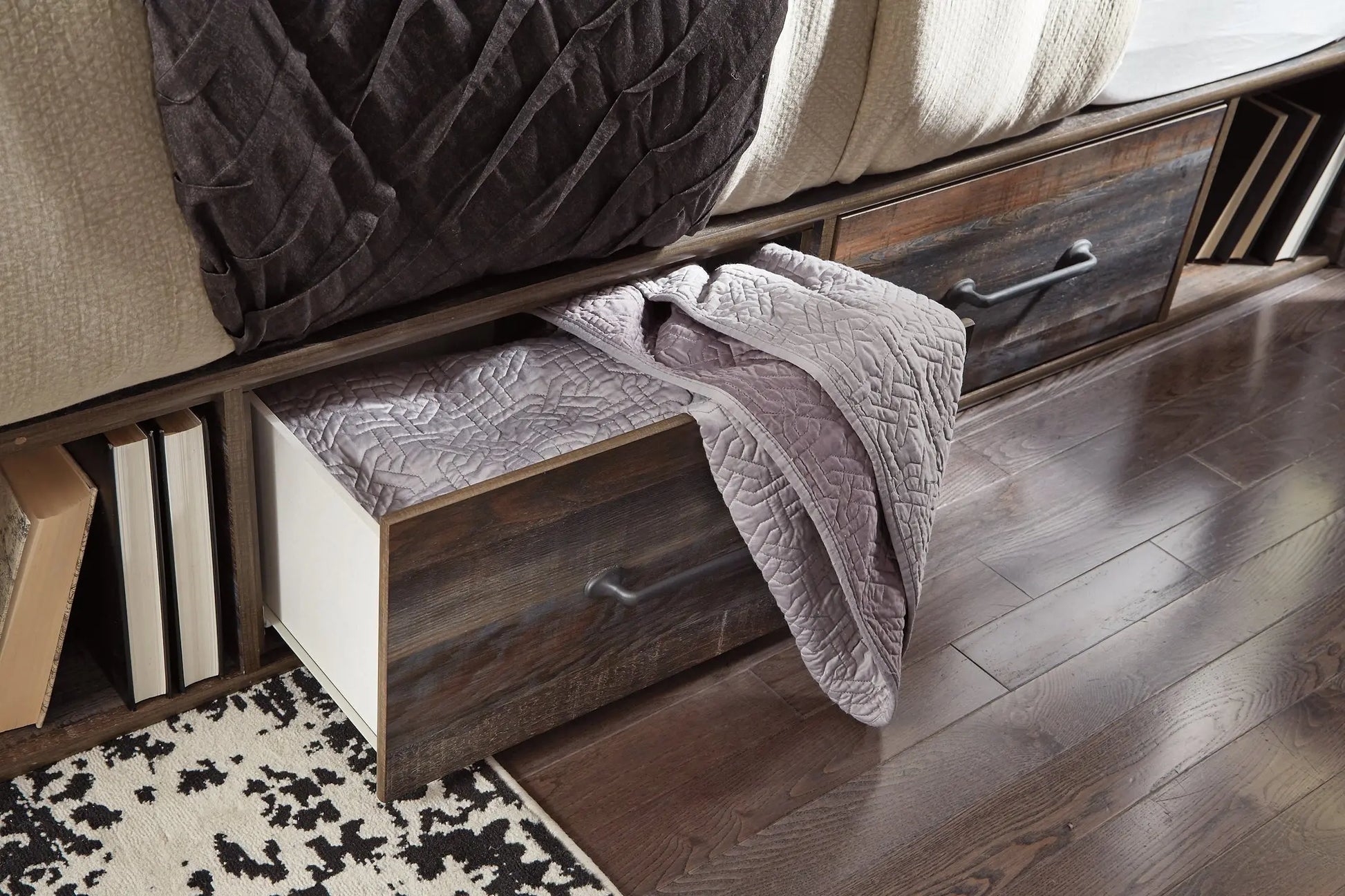 Drystan Queen Panel Bed with 2 Storage Drawers with Mirrored Dresser Premier Furniture & Mattress