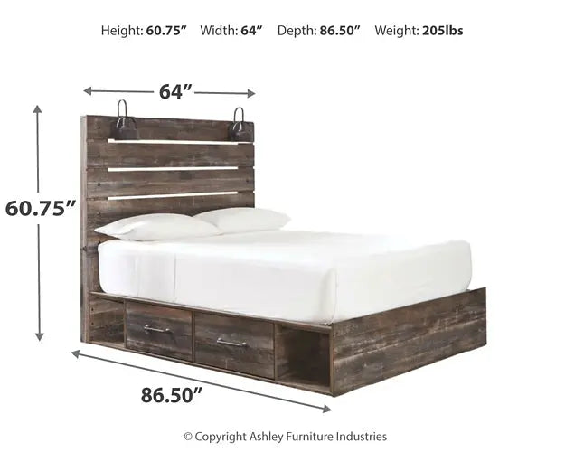 Drystan Queen Panel Bed with 2 Storage Drawers with Mirrored Dresser Premier Furniture & Mattress