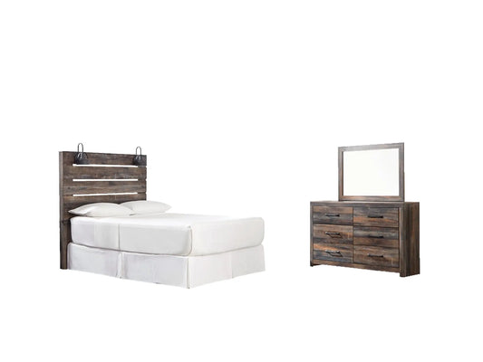 Drystan Queen Panel Headboard with Mirrored Dresser Premier Furniture & Mattress