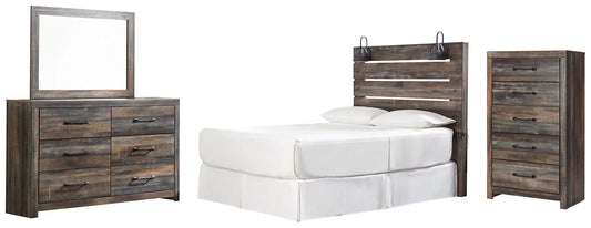 Drystan Queen Panel Headboard with Mirrored Dresser and Chest Premier Furniture & Mattress