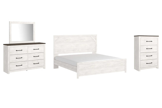 Gerridan King Panel Bed with Mirrored Dresser and Chest Premier Furniture & Mattress