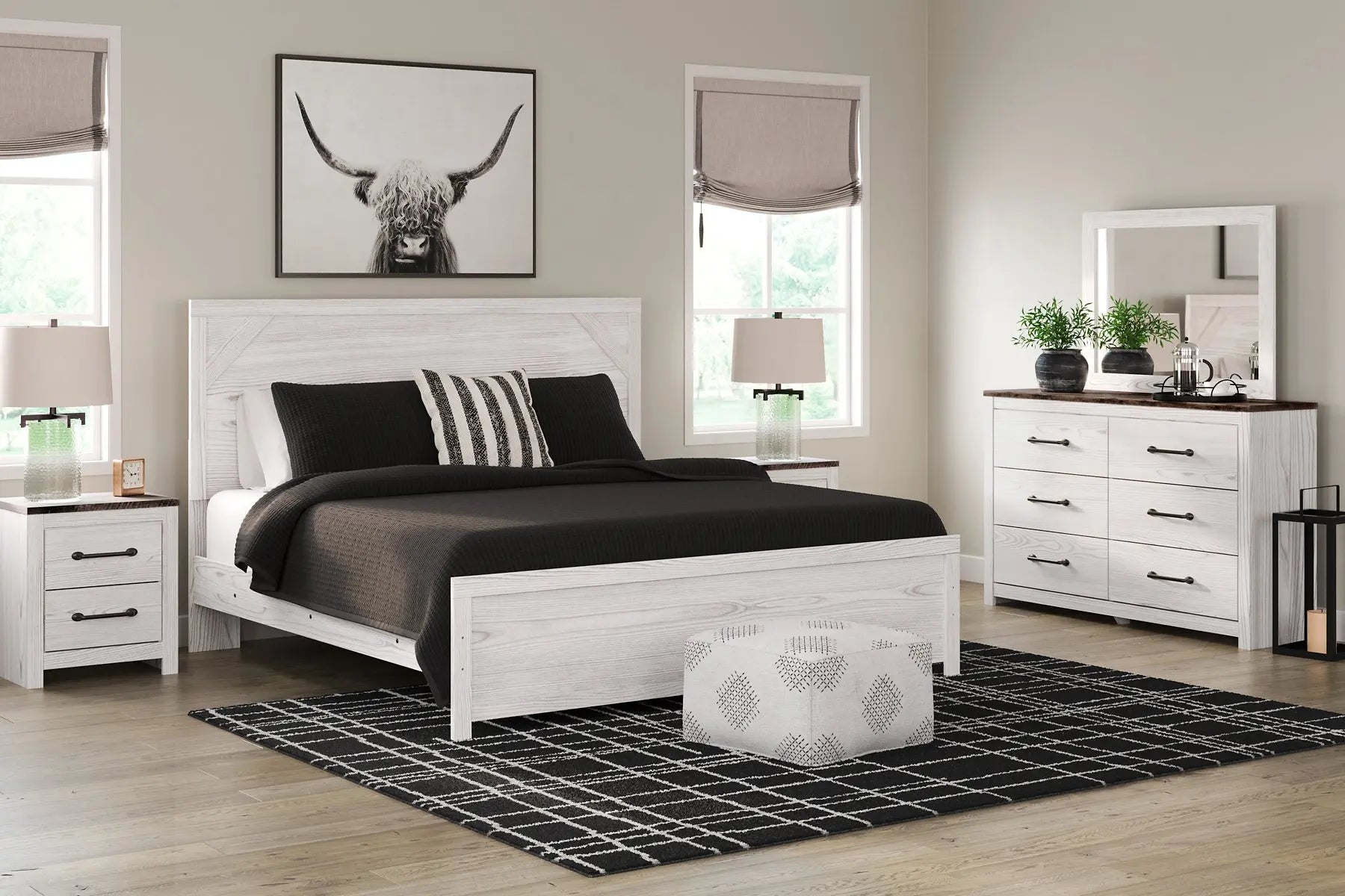 Gerridan King Panel Bed with Mirrored Dresser and Nightstand Premier Furniture & Mattress