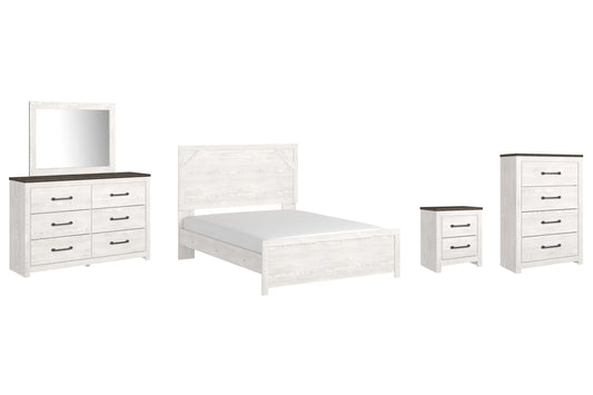 Gerridan Queen Panel Bed with Mirrored Dresser, Chest and Nightstand Premier Furniture & Mattress