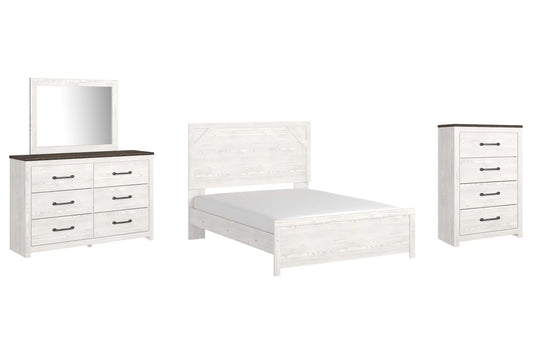 Gerridan Queen Panel Bed with Mirrored Dresser and Chest Premier Furniture & Mattress