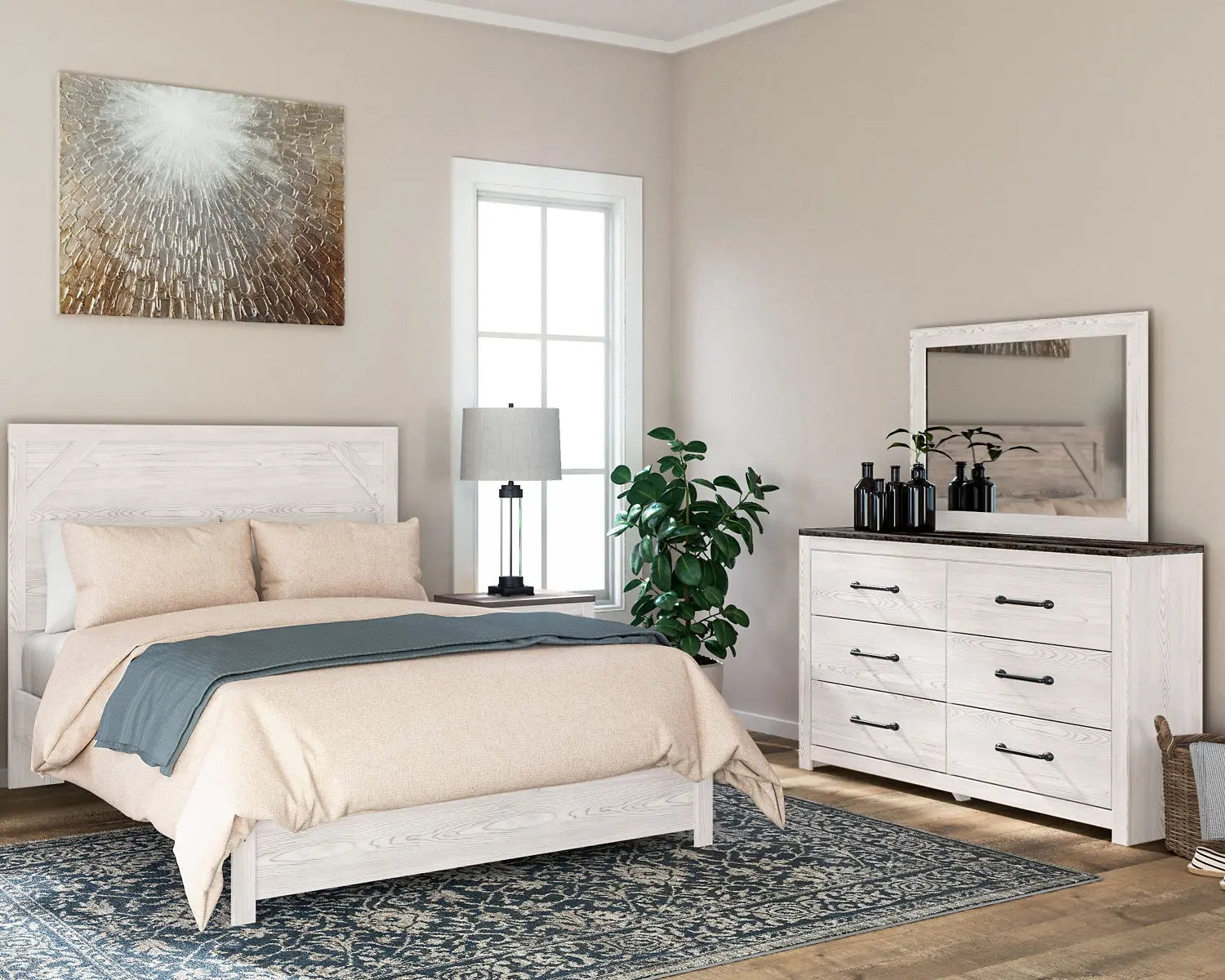 Gerridan Queen Panel Bed with Mirrored Dresser and Nightstand - Premier Furniture & Mattress