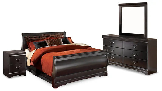 Huey Vineyard Full Sleigh Bed with Mirrored Dresser and Nightstand Premier Furniture & Mattress