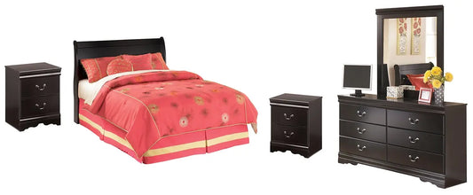 Huey Vineyard Full Sleigh Headboard with Mirrored Dresser and 2 Nightstands Premier Furniture & Mattress