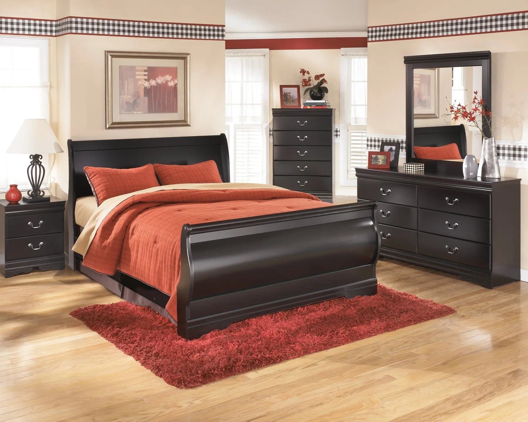 Huey Vineyard Queen Sleigh Bed with Mirrored Dresser, Chest and Nightstand Premier Furniture & Mattress