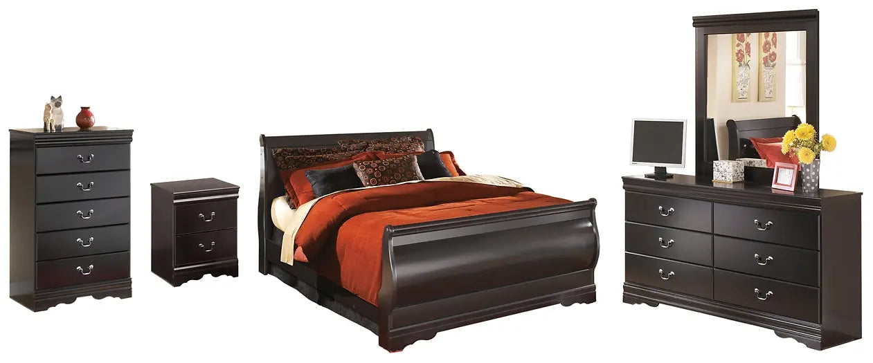 Huey Vineyard Queen Sleigh Bed with Mirrored Dresser, Chest and Nightstand Premier Furniture & Mattress