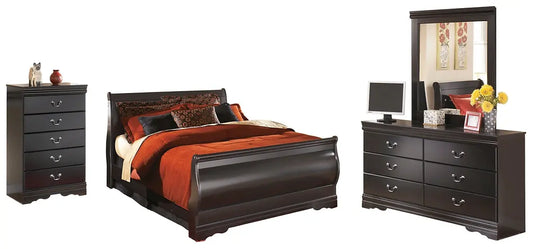 Huey Vineyard Queen Sleigh Bed with Mirrored Dresser and Chest Premier Furniture & Mattress
