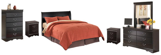 Huey Vineyard Queen Sleigh Headboard with Mirrored Dresser, Chest and 2 Nightstands Premier Furniture & Mattress