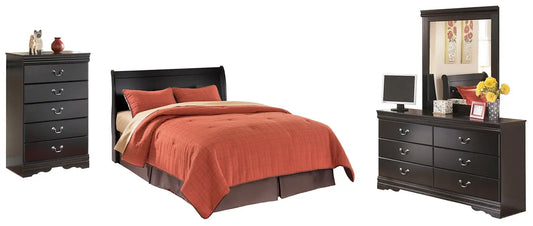 Huey Vineyard Queen Sleigh Headboard with Mirrored Dresser and Chest Premier Furniture & Mattress