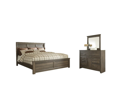 Juararo King Panel Bed with Mirrored Dresser Premier Furniture & Mattress