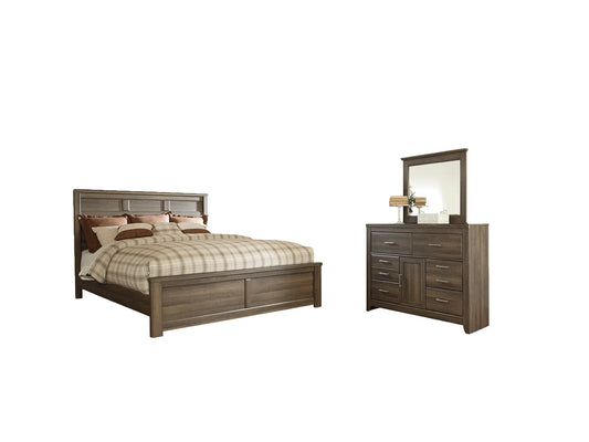 Juararo Queen Panel Bed with Mirrored Dresser Premier Furniture & Mattress