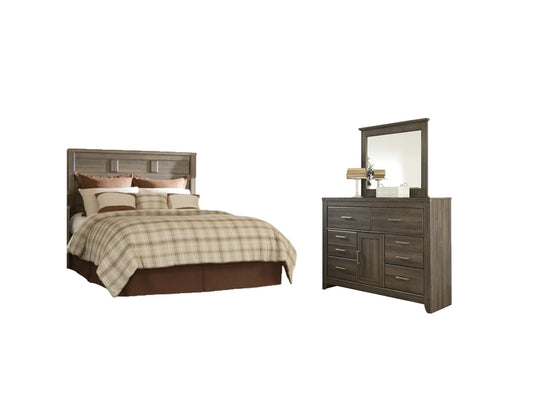 Juararo Queen Panel Headboard with Mirrored Dresser Premier Furniture & Mattress