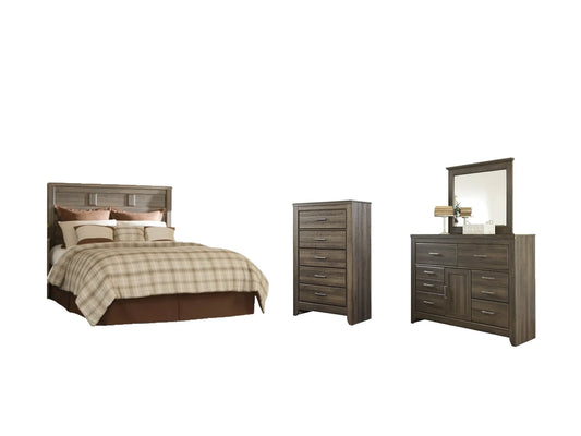 Juararo Queen Panel Headboard with Mirrored Dresser and Chest Premier Furniture & Mattress