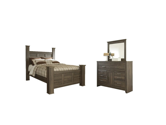 Juararo Queen Poster Bed with Mirrored Dresser Premier Furniture & Mattress