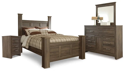 Juararo Queen Poster Headboard with Mirrored Dresser and Nightstand Premier Furniture & Mattress