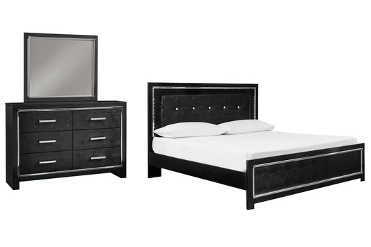 Kaydell King Upholstered Panel Bed with Mirrored Dresser Premier Furniture & Mattress