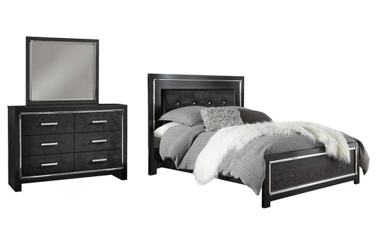 Kaydell Queen Upholstered Panel Bed with Mirrored Dresser Premier Furniture & Mattress